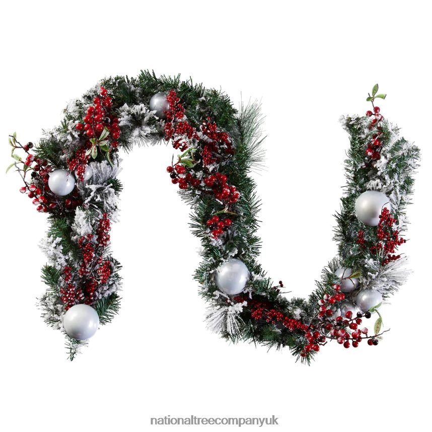 Greenery | National Tree Company Artificial Christmas Garland Silver Evergreen Decorated with Ball Ornaments Berry Clusters Christmas Collection 9 Feet F2L4F354